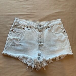 Levis 501 Button Fly High Rise Womens Sz‎ 29 Light Blue Raw Hem